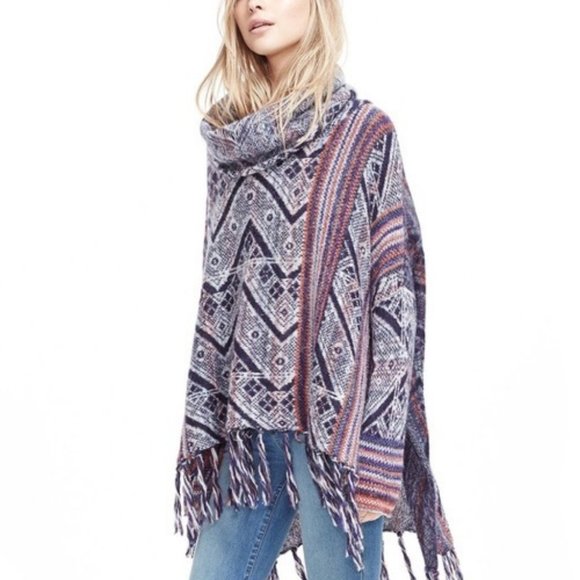 Free People Sweaters - Free People Be the One Fringe Cowl Neck Poncho